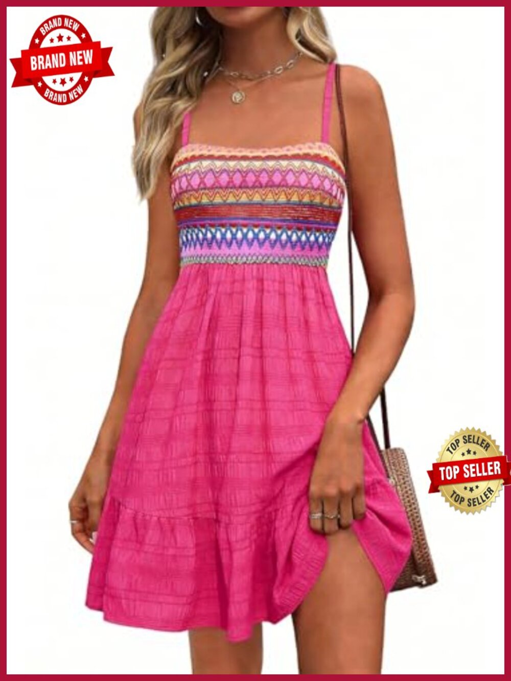 Spaghetti Strap Smocked A-Line Mini Dress with Pockets Sleeveless
